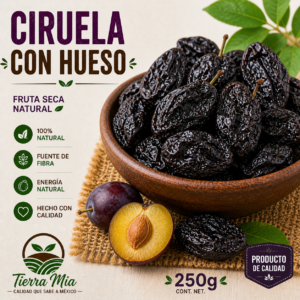 Ciruela pasa con hueso 250g en bowl, fruta seca natural Tierra Mia