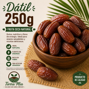 Dátil 250g en bowl, fruta seca natural dulce y energética Tierra Mia