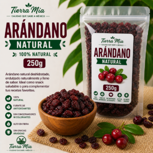 Arándano natural deshidratado 250g en bowl, fruta seca dulce Tierra Mia