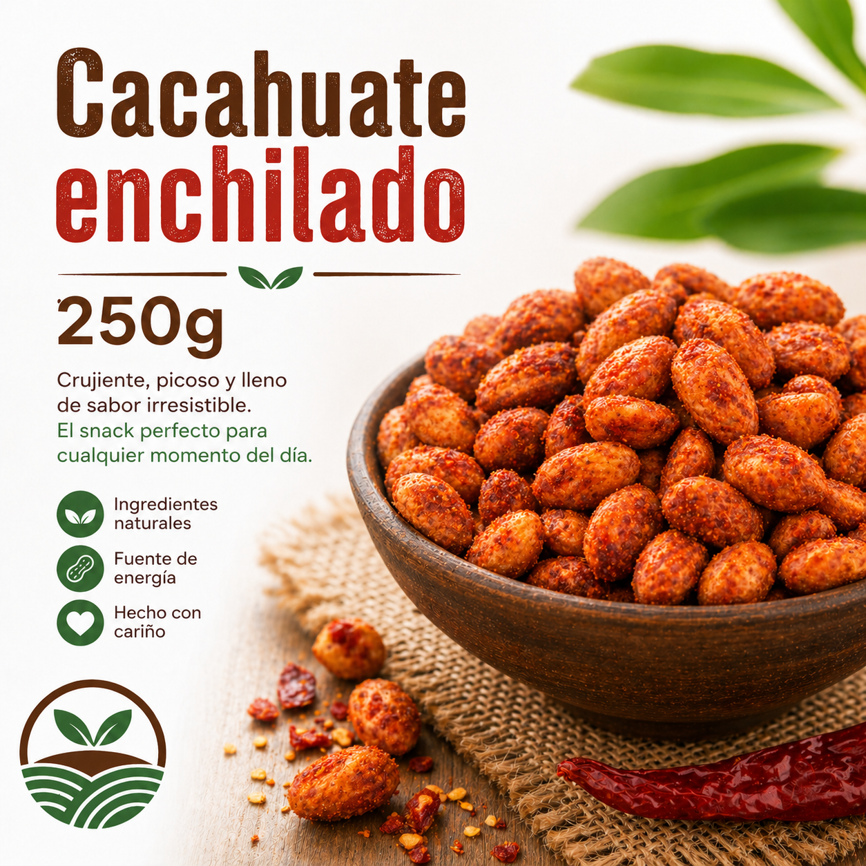 Cacahuate enchilado 250g en bowl, snack crujiente y picante Tierra Mia