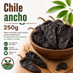 Chile ancho seco 250g en bowl, ingrediente tradicional mexicano Tierra Mia