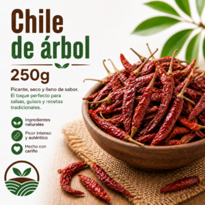 Chile de árbol seco 250g en bowl, chile picante para salsas Tierra Mia