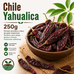 Chile Yahualica seco 250g en bowl, chile mexicano picante para salsas Tierra Mia