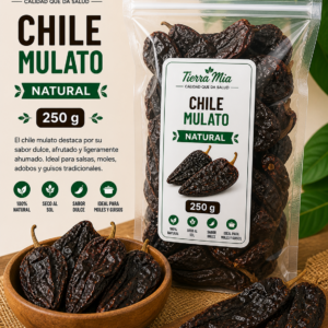 Chile mulato seco 250g en bolsa y bowl, chile seco oscuro ideal para mole Tierra Mia