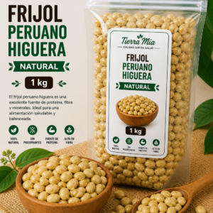 Frijol peruano higuera 1kg en bolsa y bowl, leguminosa clara rica en proteína Tierra Mia