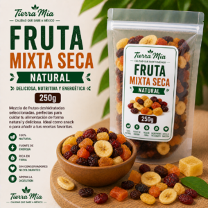 Fruta mixta seca 250g en bowl, mezcla de frutas deshidratadas naturales Tierra Mia