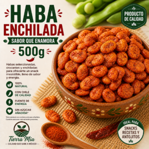 Haba enchilada 500g en bowl, snack crujiente picante con chile Tierra Mia