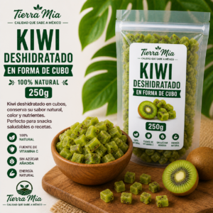 Kiwi deshidratado en cubos 250g en bowl, fruta seca natural Tierra Mia