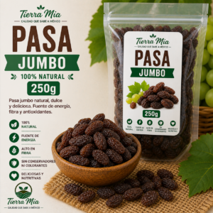 Pasa jumbo 250g en bowl, uva pasa grande natural Tierra Mia